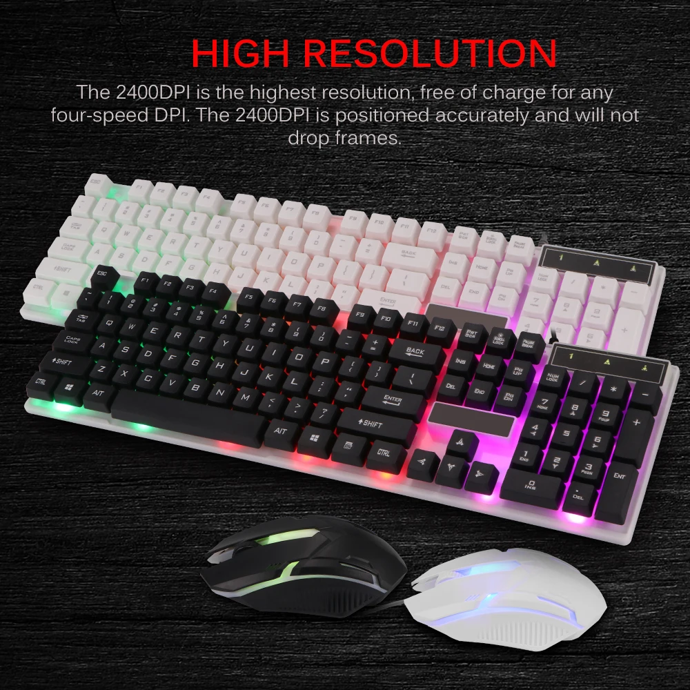 2 4g wired gamer keyboard 2400dpi illuminated keyboard mouse set with led backlight silent gaming mouse set for pc laptop free global shipping