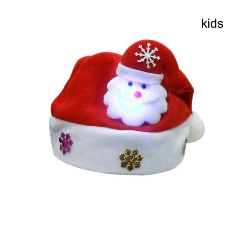 Santa Claus Kids Зимний светодиодный светильник для детей и взрослых; Рождественская шапка из хлопка высокого качества с рисунком Санта-Клауса, лося, снеговика; Светящиеся вечерние шапки - Цвет: Santa Claus Kids