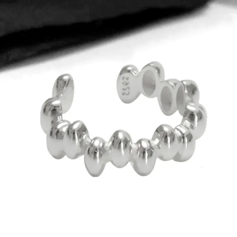 

VENTFILLE 925 Sterling Silver Geometric Oval Beads Uneven Ring Women Fashion Smooth Romantic Jewelry Handmade Gifts