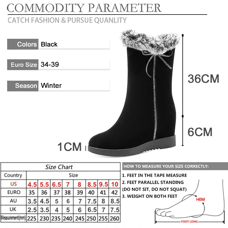 

BYQDY Luxury Designer Height Increasing Snow Boots For Gilrs With Side Zip Shoes Woman Casual Casual Winter Warm Fur Ankle Boot