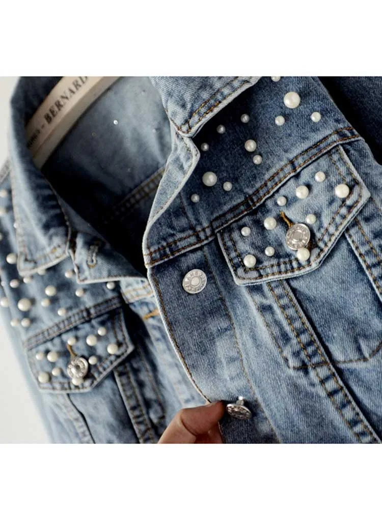 Женская джинсовая куртка с длинным рукавом большого размера |