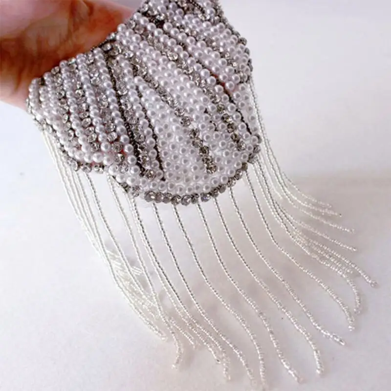 

Unisex Handmade Jewelry Tassels Chain Epaulette Faux Pearl Shoulder Board Badge