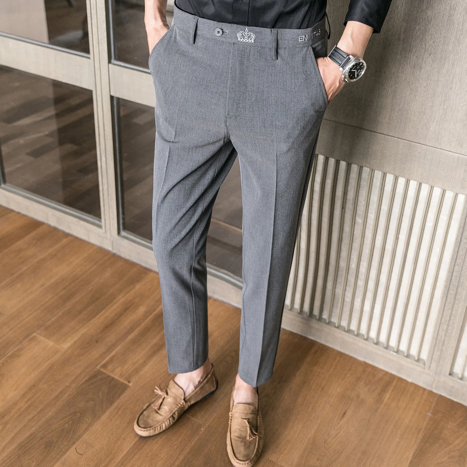 

Formal Korea Style Pants For Men Slim British Business Office Dress Trousers Men Drop Ship Suit Pants Solid