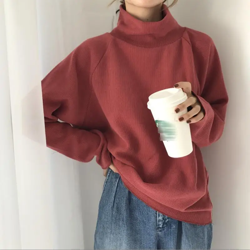 Brick Red Новинка, водолазка с длинным рукавом, женский свитер, однотонный, Sueter Mujer, Свободные Повседневные свитера, корейские женские пуловеры - Цвет: Brick Red