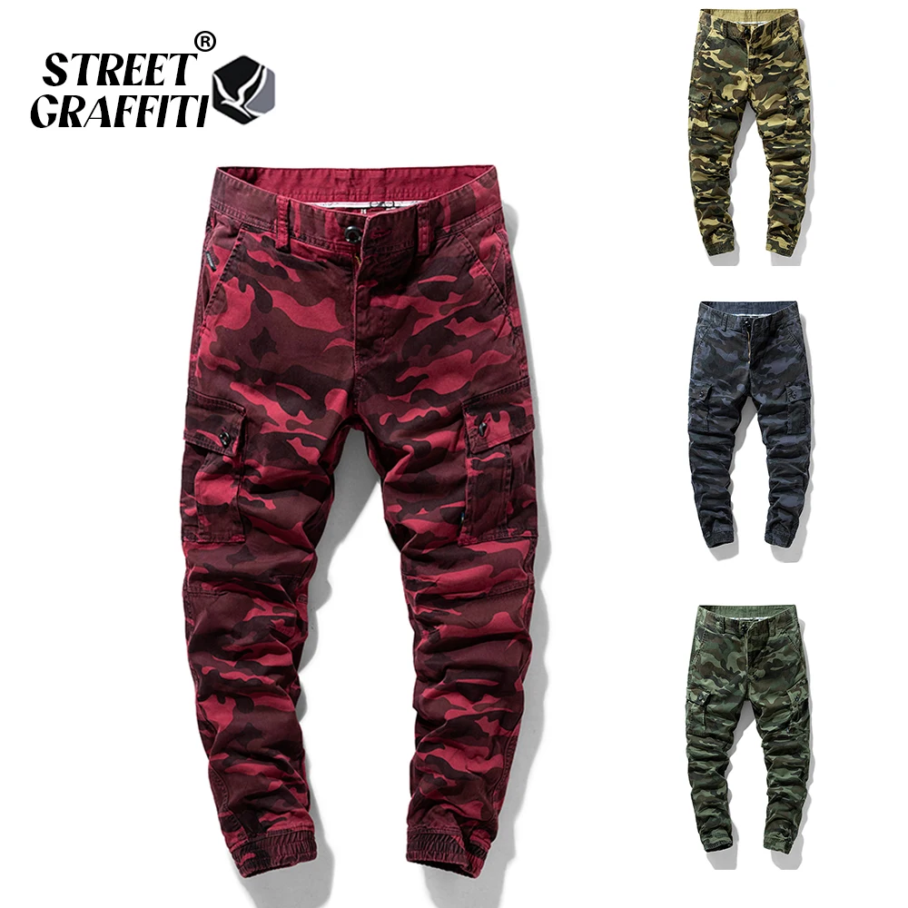 

2021 New Spring Men's Cotton Cargo Pants Clothing Autumn Casual Fashion Elastic Waist Quality Camouflage Tipo Cargo Pants Men
