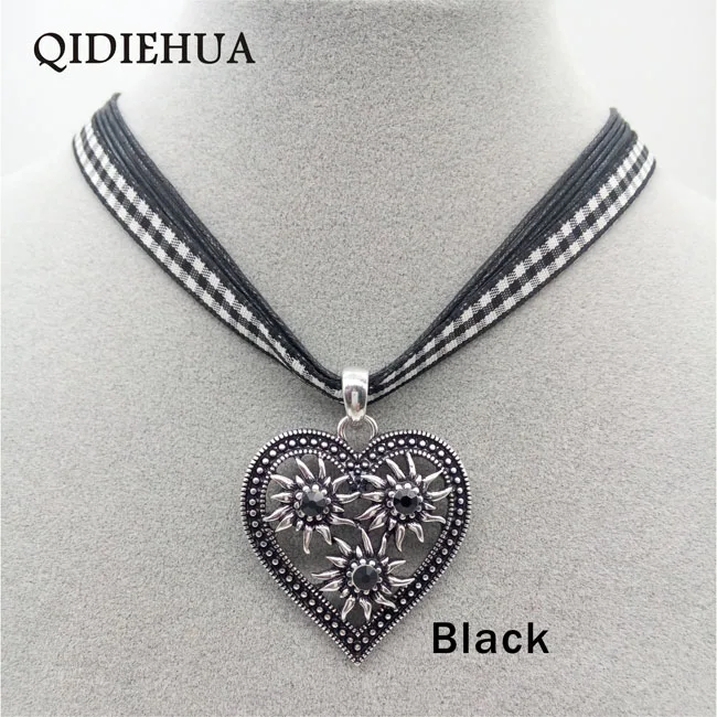 mx034 black QIDIEHUA модное колье на веревочке в стиле бохо, античное серебряное ожерелье в форме сердца эдельвейса, Подвеска для женщин, блестящие разноцветные стразы, ожерелье - Окраска металла: mx034 black