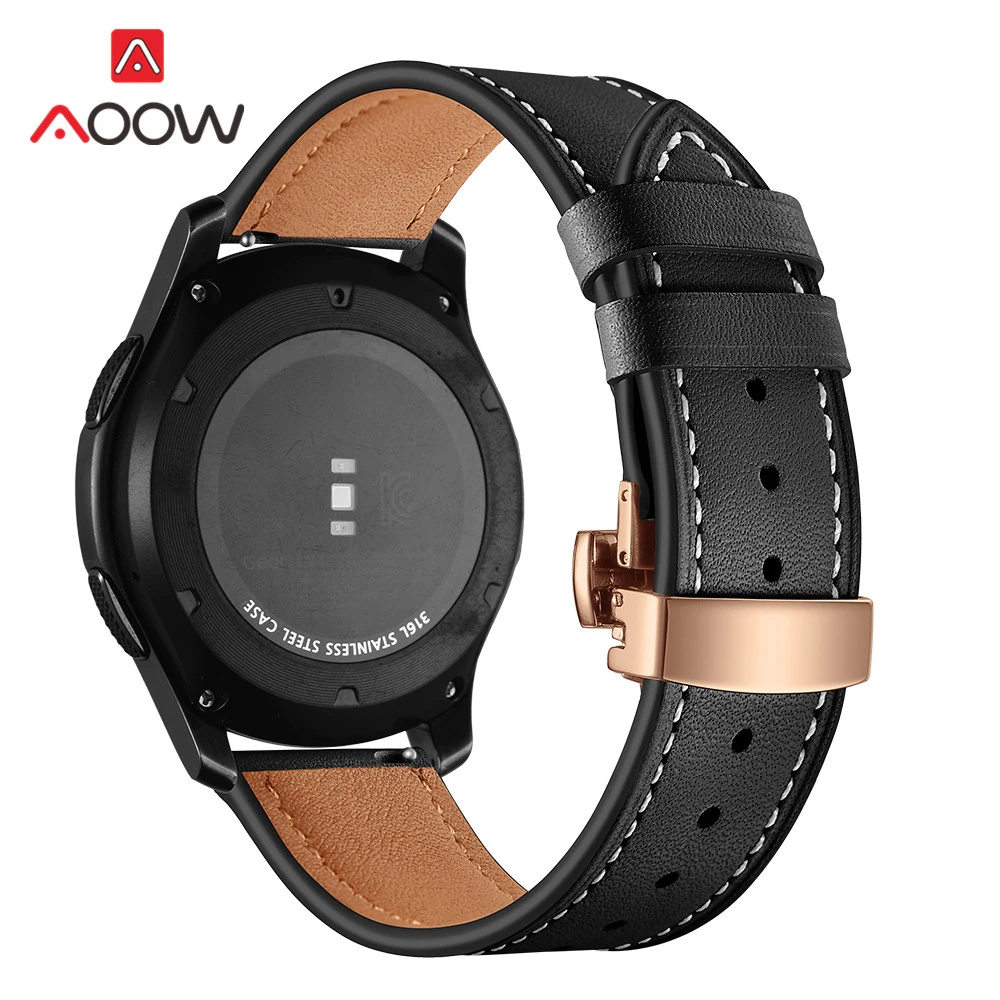 20 мм 22 мм ремешок из натуральной кожи для samsung Galaxy Watch Active 42 мм 46 мм Бабочка Пряжка браслет ремешок аксессуары