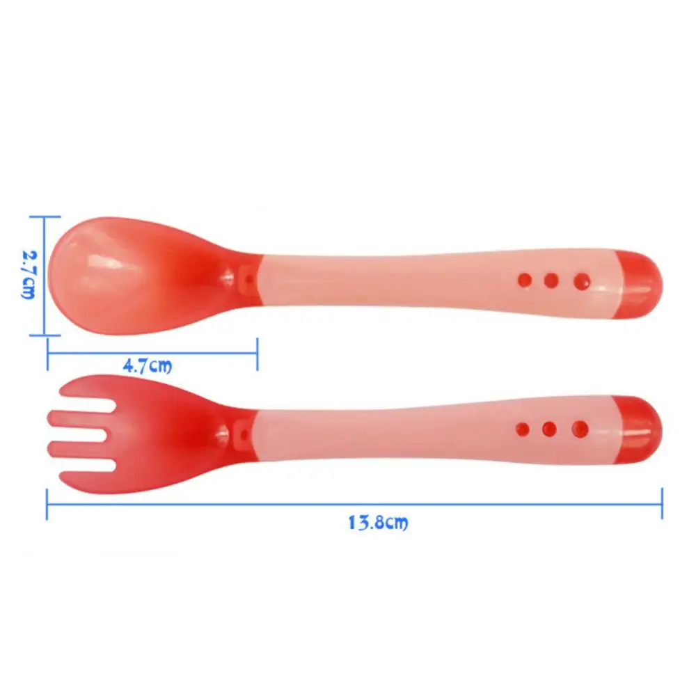 

Newborn Spoon Feeding Temperature Sensation Baby Silicone Temperature Sensing Spoon Fork Safety Infant Feeding Flatware