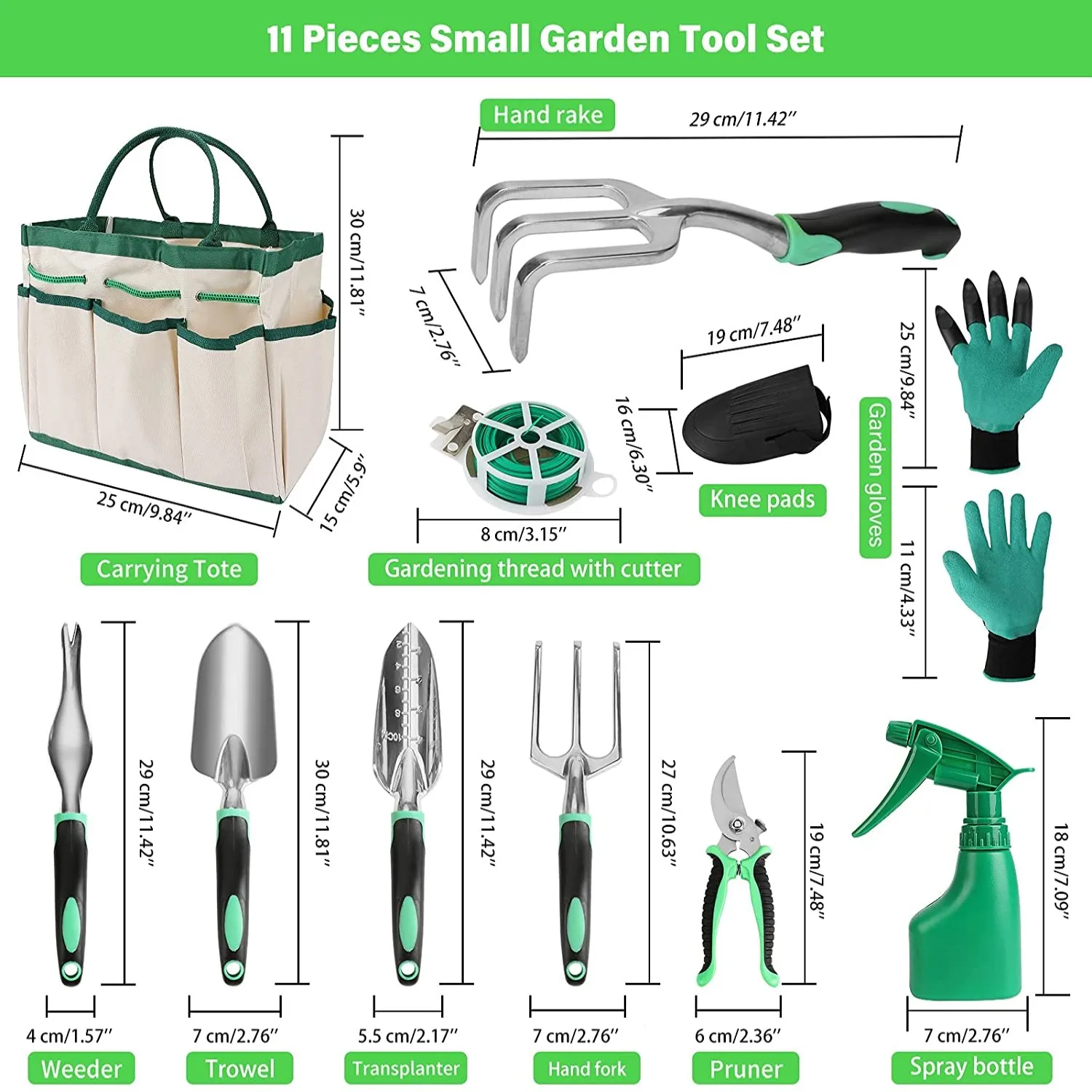 Набор ручных инструментов для сада держатель из 11 предметов алюминия с сумкой