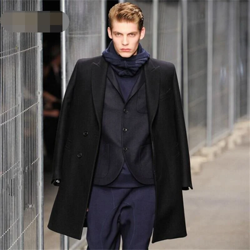 

woolen Men's coat autumn and winter new youth solid color two-button slim mid-length windbreaker jacket