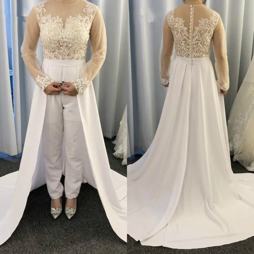2020 комбинезоны Overskirts свадебное платье es с длинным рукавом Кружева аппликация