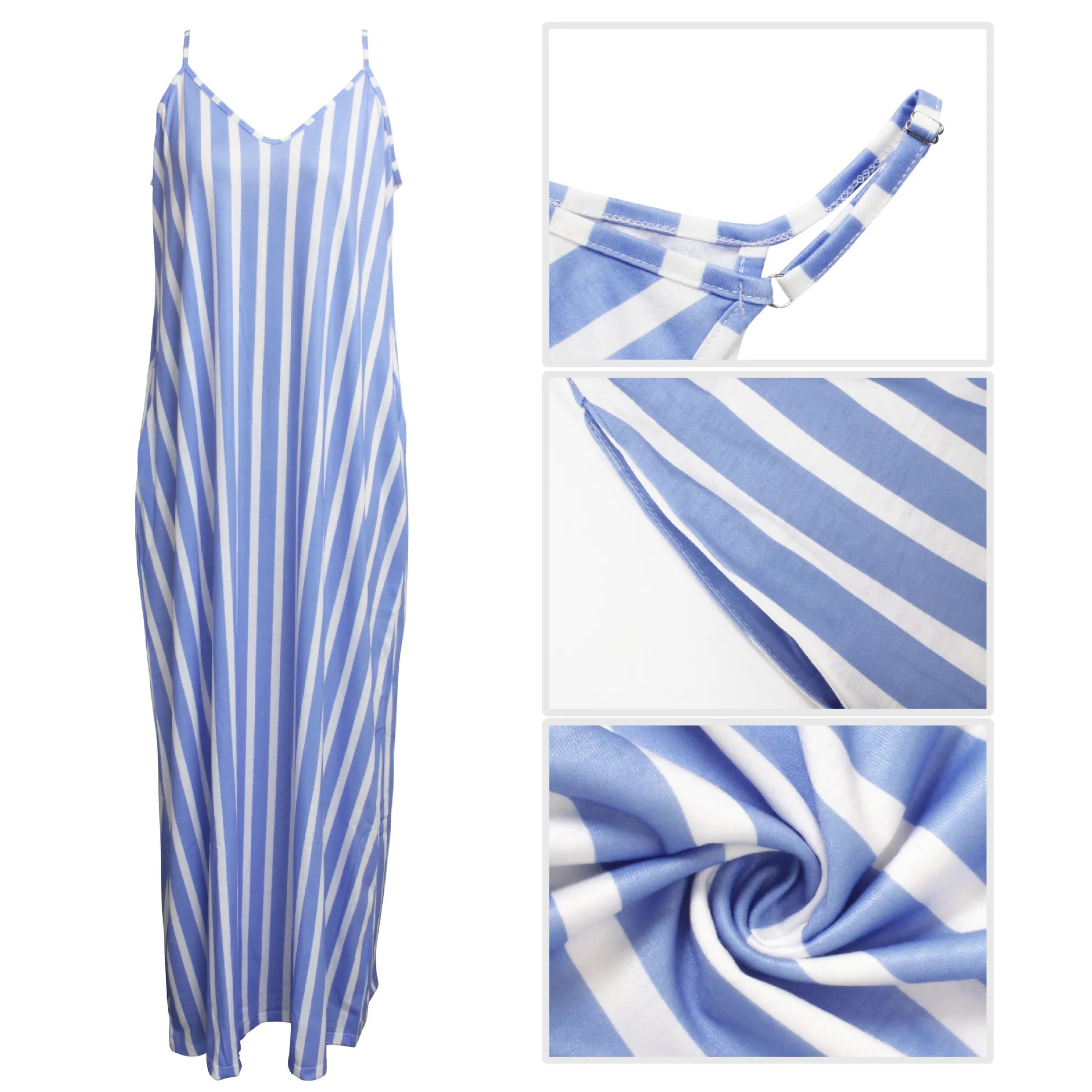

Summer Loose Striped Sleeveless Dress Women Fashion Casual Striped Print V-neck Sling Maxi Dress for Women
