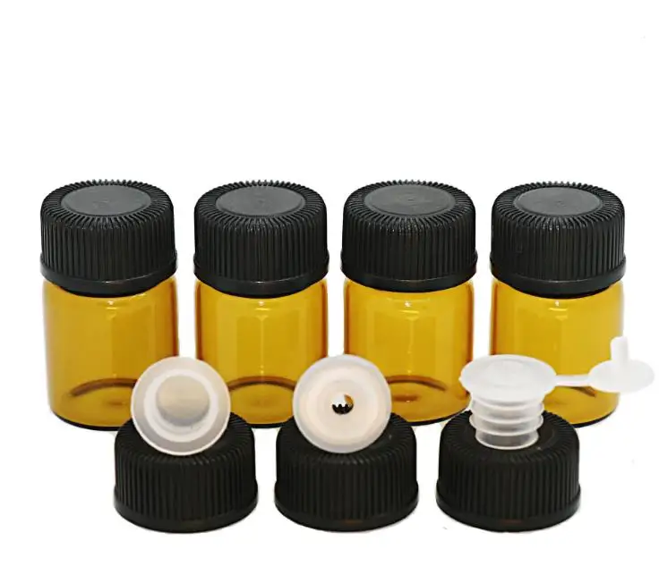 

Hot Selling 2ml Small Glass Vials Amber Essential Oil Glass Sample Bottles With Orifice Reducer & Black Cap 1000pcs/lot SN555