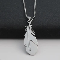 1 stainless steel peacock feather charm pendant necklace fallen angel animal feather like leaf chicken hair necklace jewelry