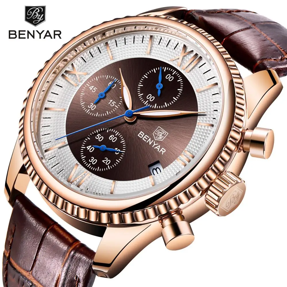 

BENYAR Men's Watch Fashion/Sport/Quartz Watch Men Wristwatch Mens Clock Top Brand Luxury Leather Watches Men Relogio Masculino