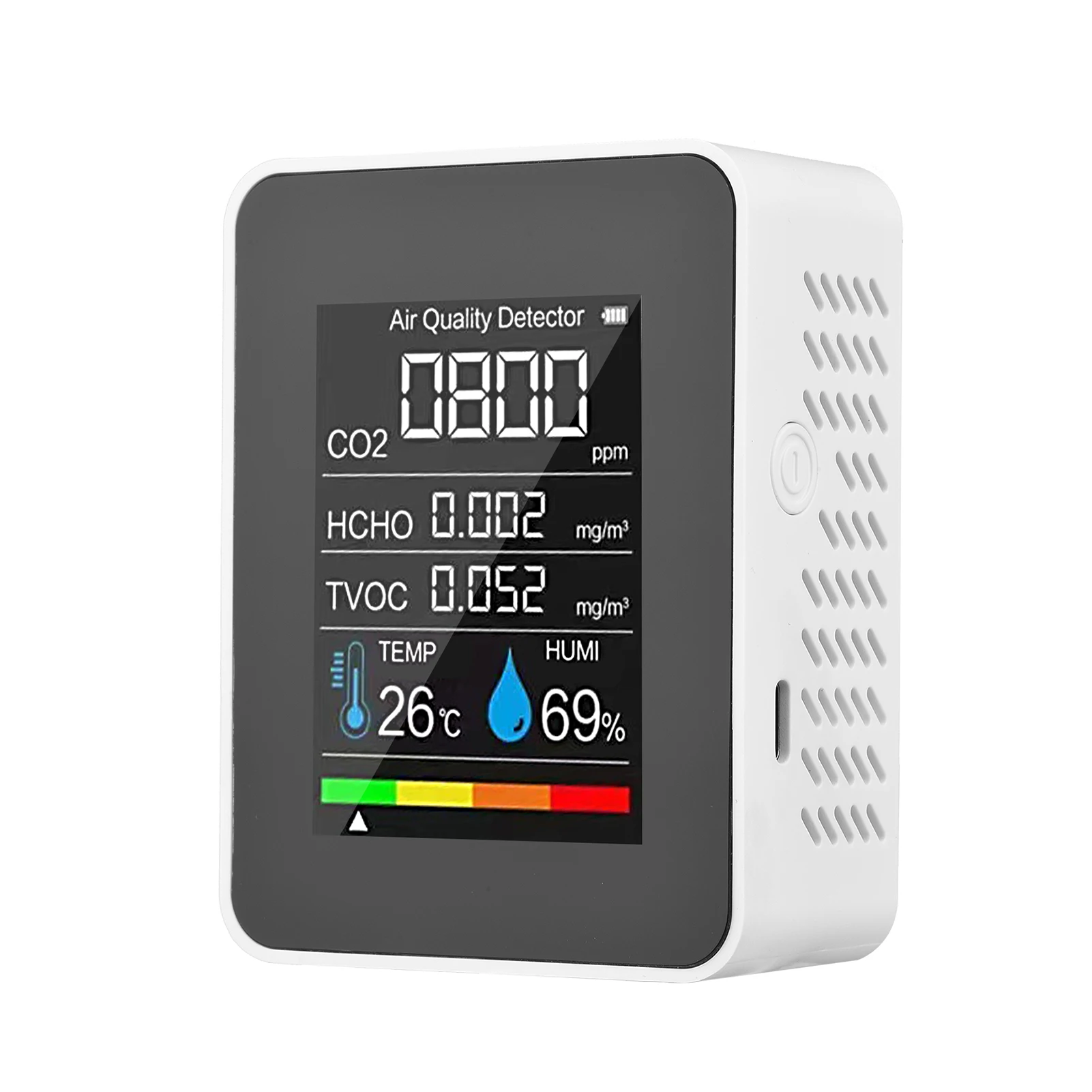 

Портативный Измеритель Co2, монитор качества воздуха, комнатный детектор CO2 5 в 1, тестер формальдегида, HCHO, TVOC, тестер температуры и влажности ...
