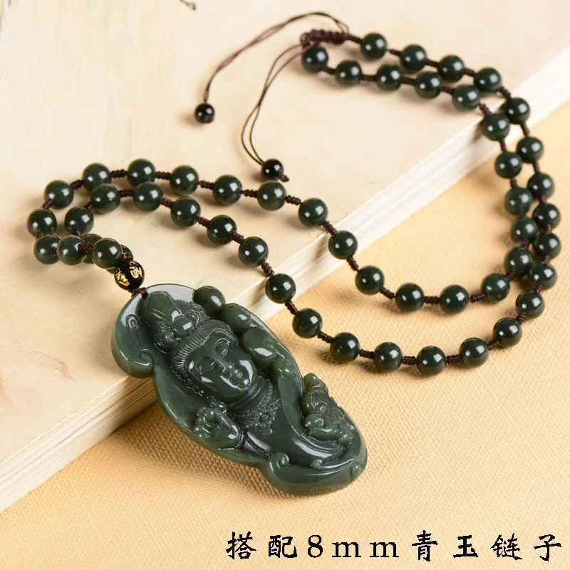 Кулон из натурального зеленого нефрита большого размера подвеска в виде фигурки