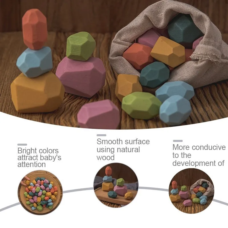 Wooden Rainbow Stones Building Blocks Colorful Wood Toy Block Stacker Balancing Games Montessori Educational Toys for Children | Игрушки и