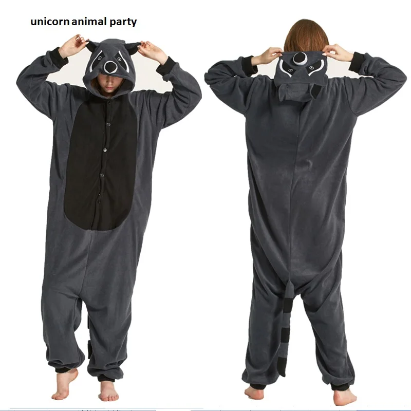 Кигуруми взрослый мультфильм животных Серый Енот Onesie унисекс пижамы косплей