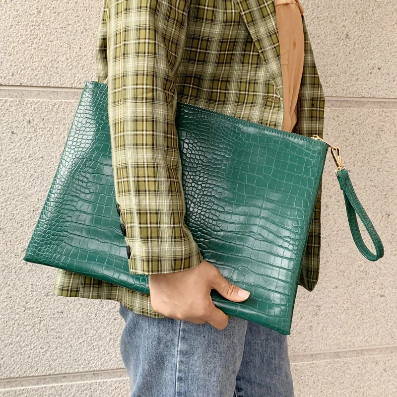 Модная большая серая сумка для ноутбука из питона клатч на молнии конверт