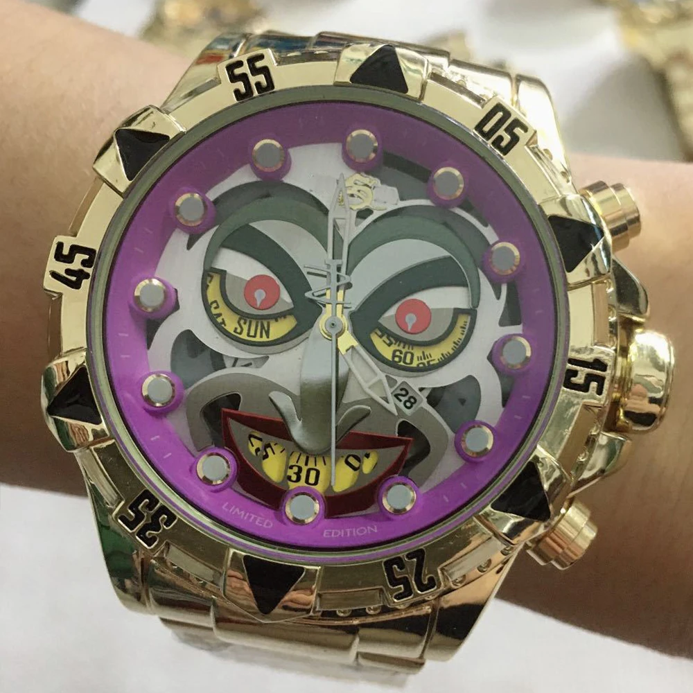 

AAA Invicto Undefeated Reserve Joker Personality High-end Mens Purple Watches Waterproof Full Steel Reloj De Hombre Dropshipping