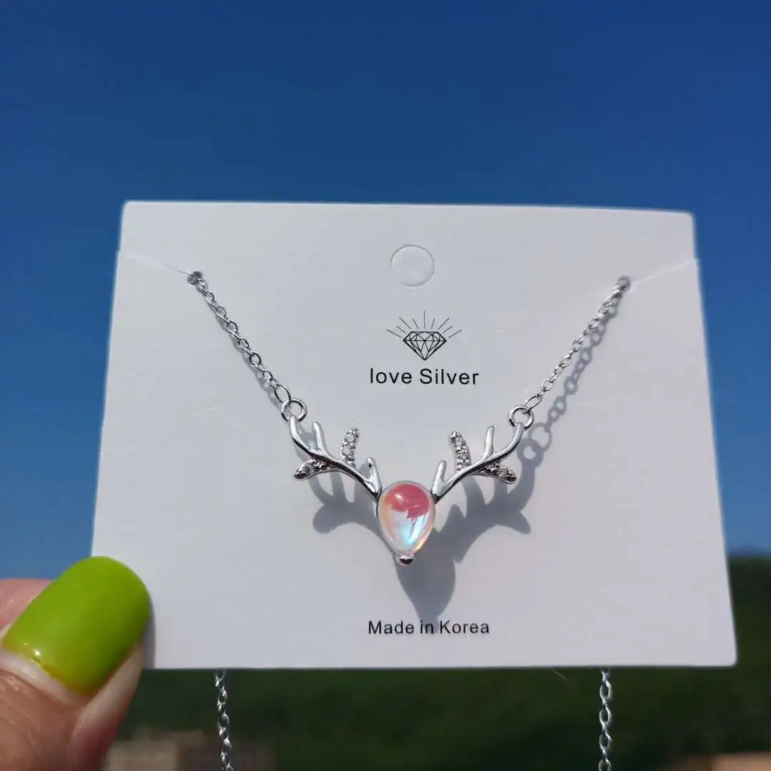 925 стерлингового серебра опал Животные Олень лося Шарм ожерелья и подвески для