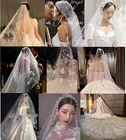 Фата свадебная с аппликацией, Длинная с бисером, с расчёской, для невесты