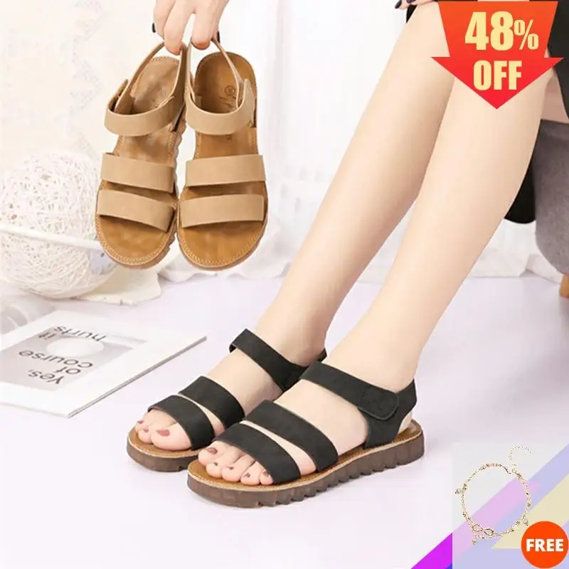 Женские сандалии гладиаторы коричневый цвет стиль ретро с пряжкой черный лето