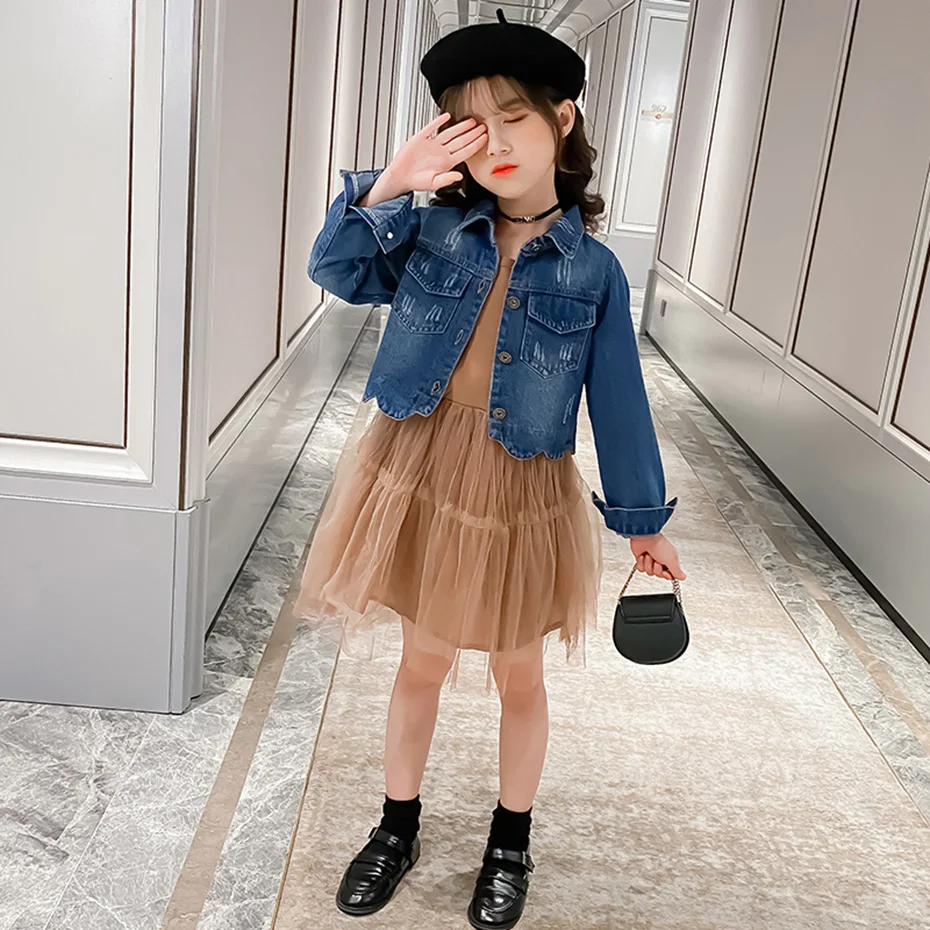 Детская одежда джинсовая куртка и платье спортивные костюмы для девочек