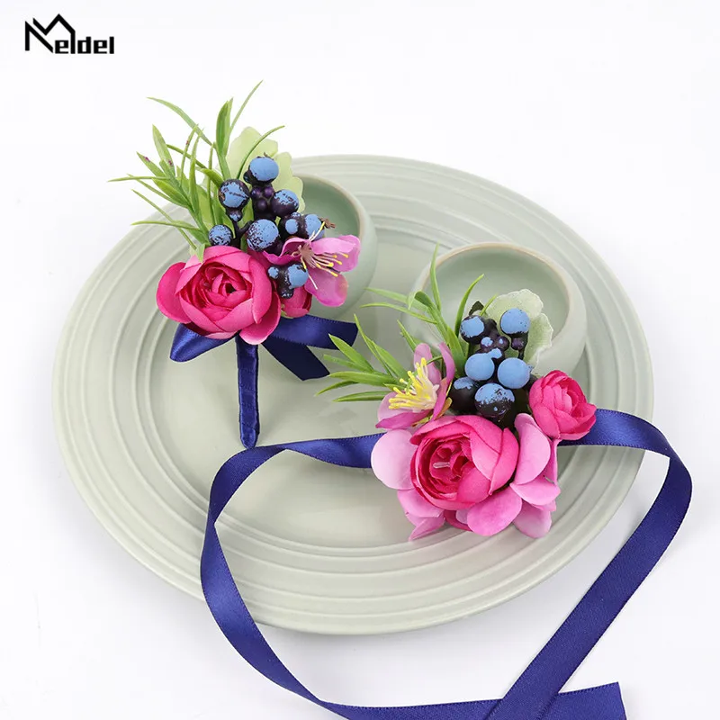 Meldel свадебные фиолетовый жених бутоньерка искусственный Шелковый цветок розы