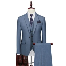 Traje de 3 piezas para hombre, traje de esmoquin para baile de graduación, traje de novio, Blazer personalizado, traje de boda, color azul (3)