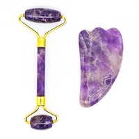 natural amethyst face roller gua sha tool set facial jade stone massage roller for promote absorption of skin care products
