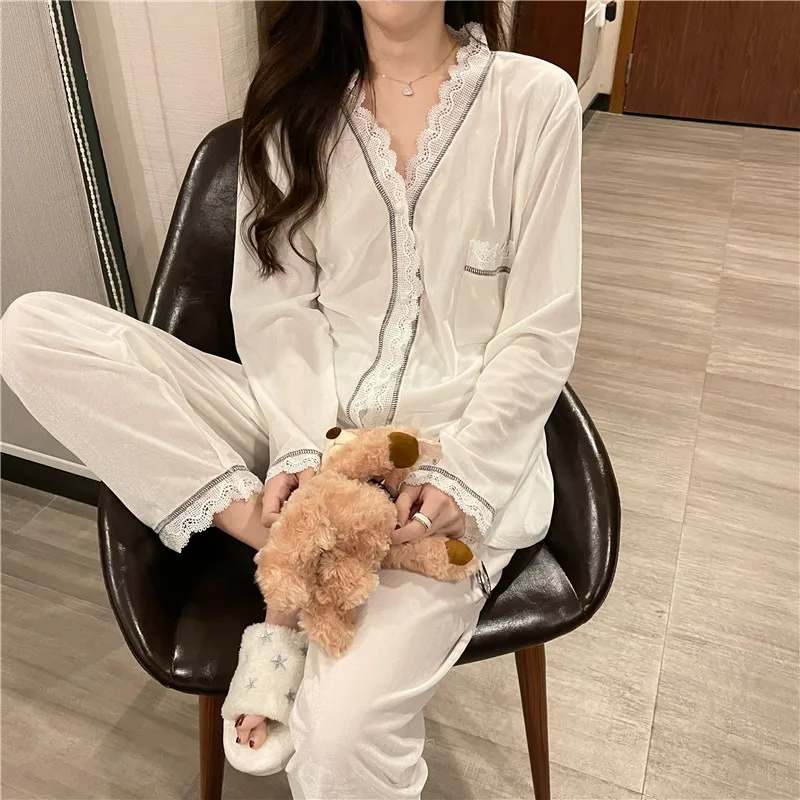 

INS Style Thin Pajamas Women's Spring and Autumn 2021 New Internet Hot Home Wear Suit Casual Pajama Pants Two-Piece Suit