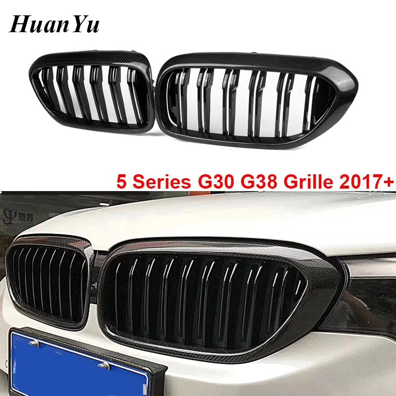 

1Pair G30 G38 Carbon Fiber Kidney Grille for BMW 5 Series 2-slat G31 Front Bumper Racing Grills 520i 530i 540i 2017 2018+