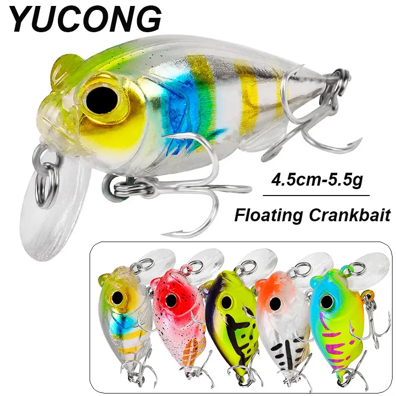 

YUCONG 5PCS Mini Fishing Lures 4.5cm-5.5g Topwater Crankbait Wobblers Artificial Hard Crank Baits Crappie Trolling Pesca Isca