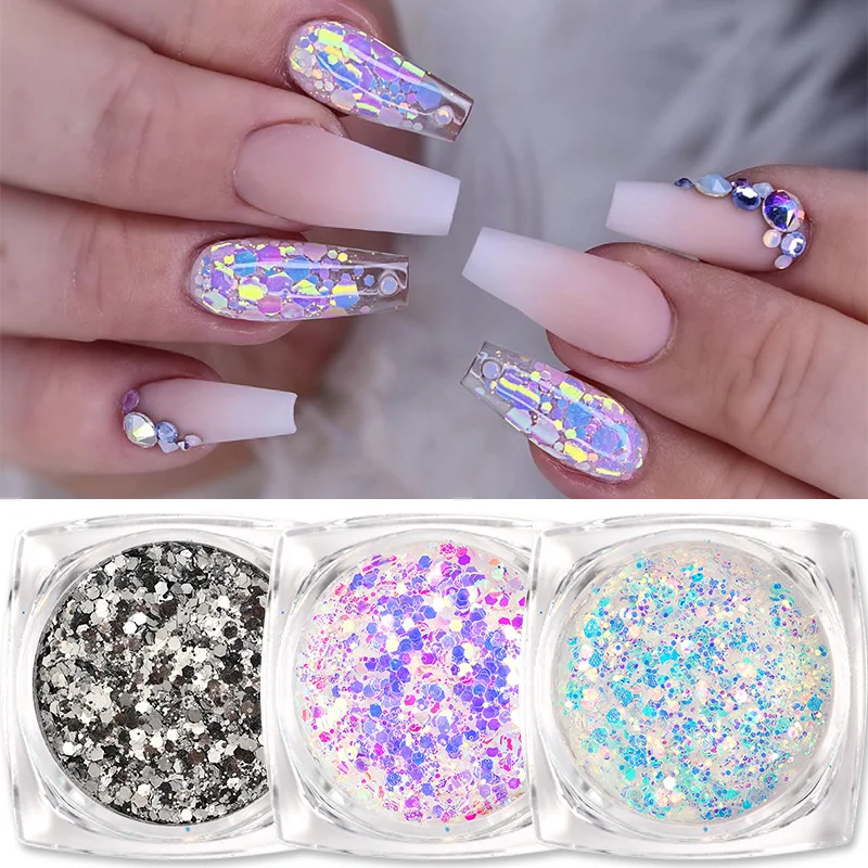 AB Color Блестки для ногтей Блестящие разных размеров 3D украшения ногтей|Блестки
