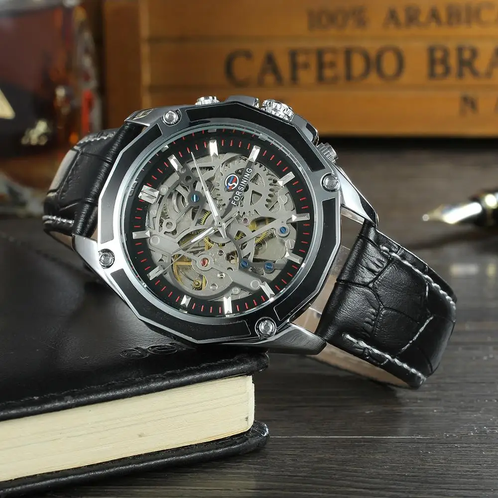 Часы наручные Forsining мужские с автоподзаводом брендовые Роскошные прозрачные в