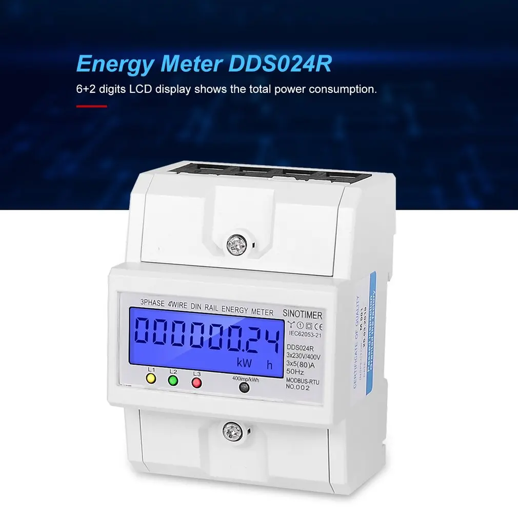 SINOTIMER DDS024R RS485 Modbus Rtu din-рейка 3 фазы 4P электронный ваттметр энергопотребление счетчик с ЖК-подсветкой