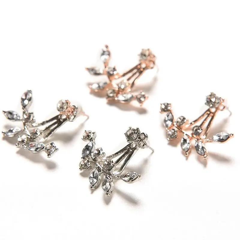 1 пара сережек с покрытием в виде листа кристаллами двухсторонние Подвесные