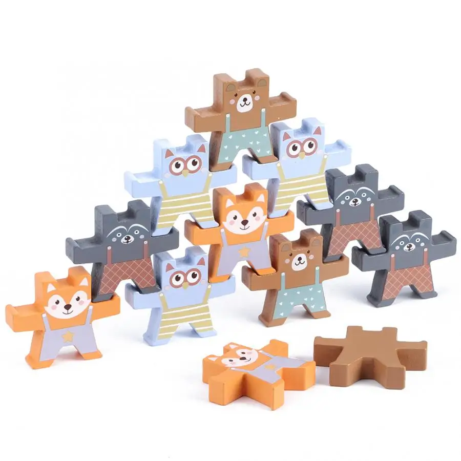 Милый медведь деревянные балансные блоки игрушка Монтессори строительные для