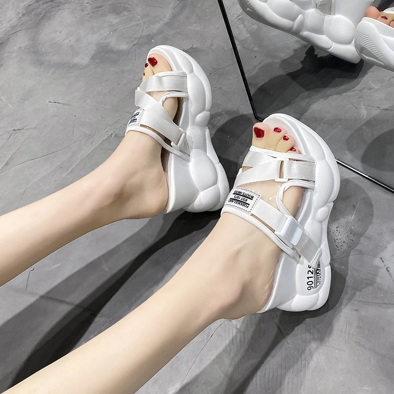 Шлепанцы на танкетке высотой 10 см/3 9 дюйма модные толстые нижние сандалии