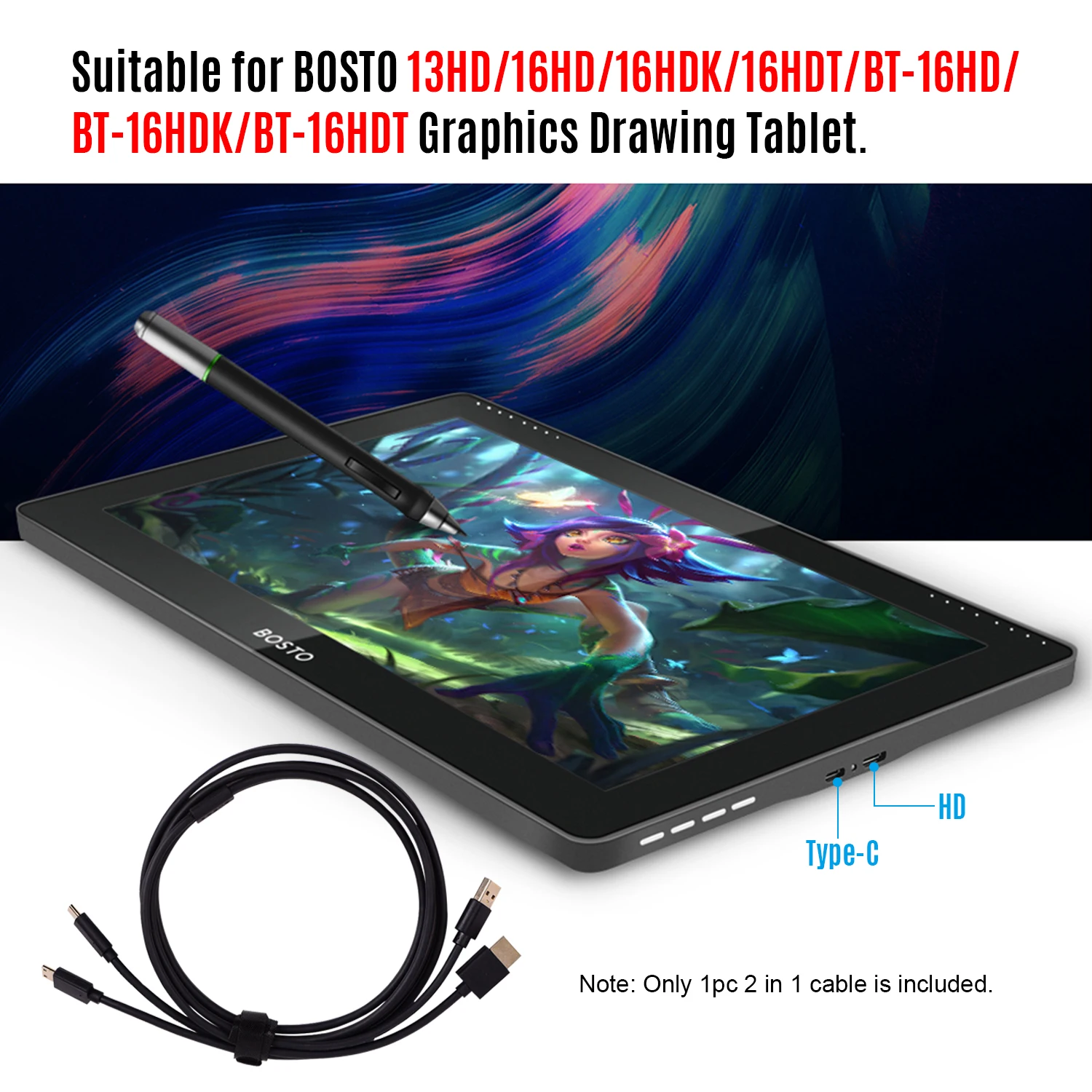 Графический планшет BOSTO 2 в 1 кабель для 13HD/16HD/16HDK/16HDT/BT-16HD/BT-16HDK/BT-16HDT | Компьютеры и