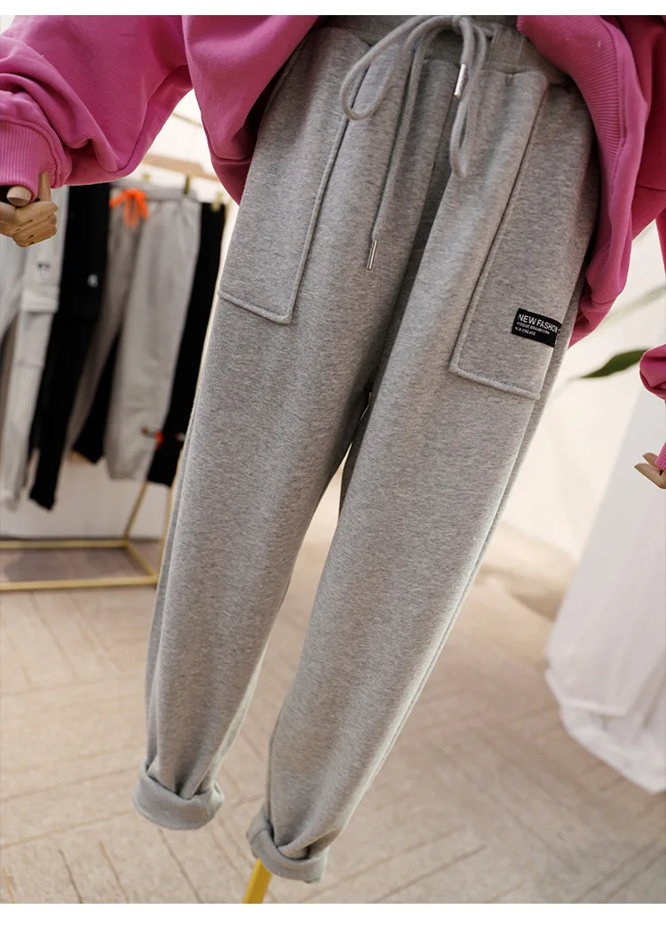 

Plus Size Women Cinch Buttom Casual Sweatpants High Waist 2021 Spring Plain Loose Jogger Workout Pant Drawstring