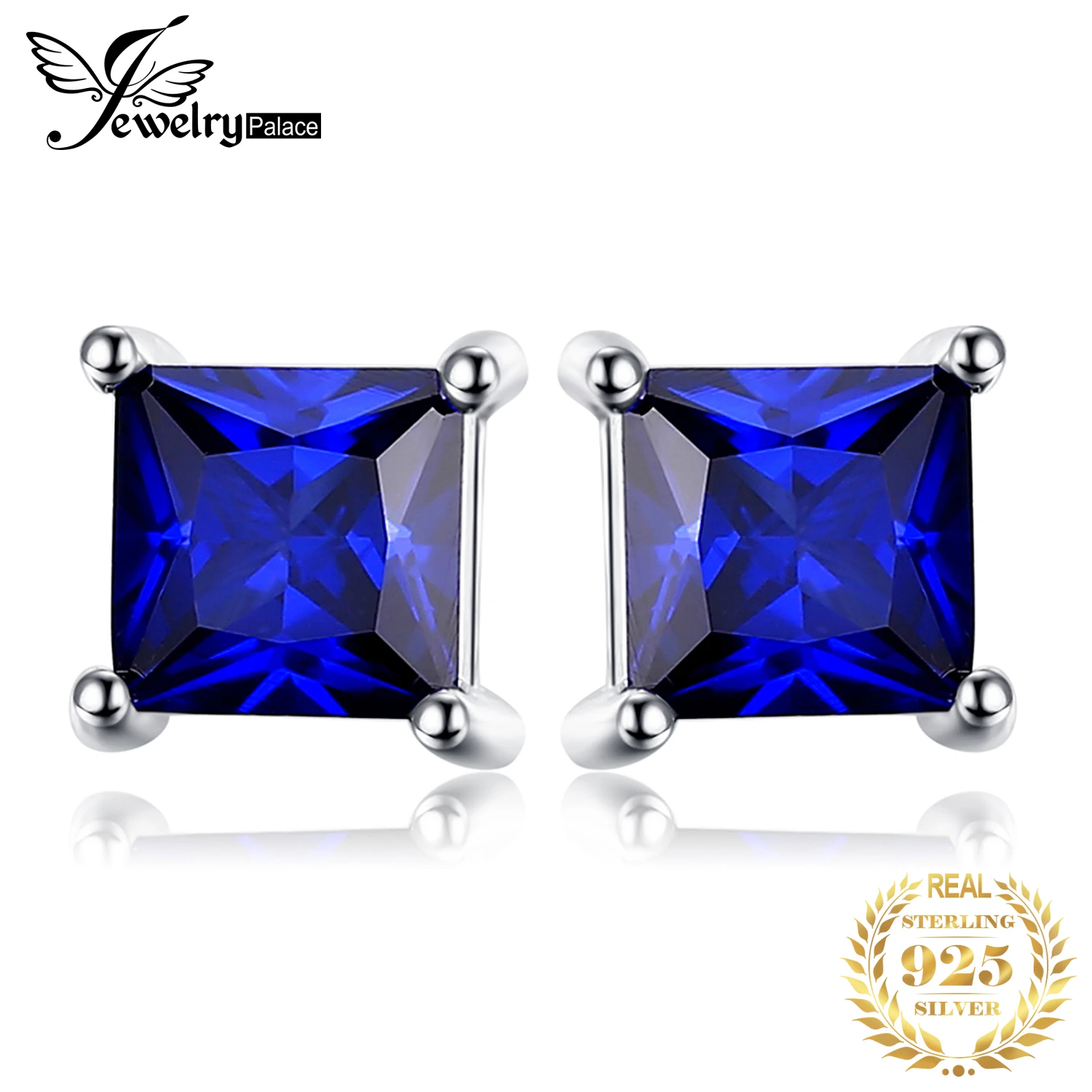 Jewelrypalace квадратный 0.8ct создан синий сапфир серебро 925 Серьги-гвоздики для Для женщин классические модные Серьги ювелирные изделия