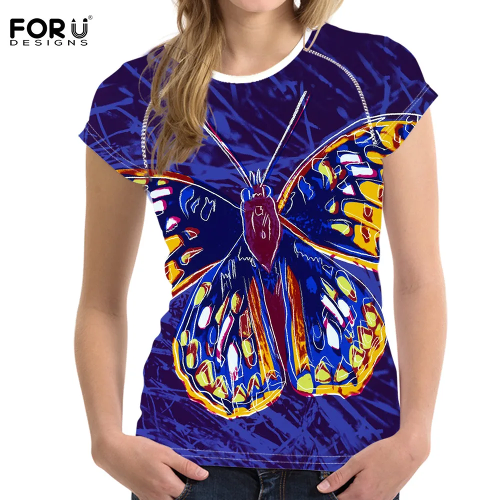 FORUDESIGNS/футболка с 3D принтом бабочки женская летняя Новинка футболки для девочек модная классная Женская симпатичная футболка с коротким рукавом топы - Цвет: HME720BV