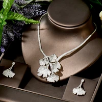 hibride elgant cubic zirconia necklace earring flower leaf design full jewelry set for women bridal dress dinner n 1767