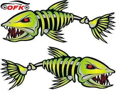 

OFK 2X Fish Bones Skeleton Car Sticker Sunscreen Personalized Decal Motorcycle Auto Accessories Decoration PVC, 12cm*12cm