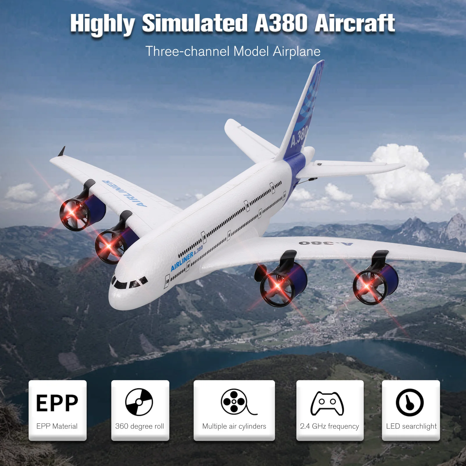 Новый A380 2 4G RC самолет летающий планер светодиодный ным прожектором 3CH для