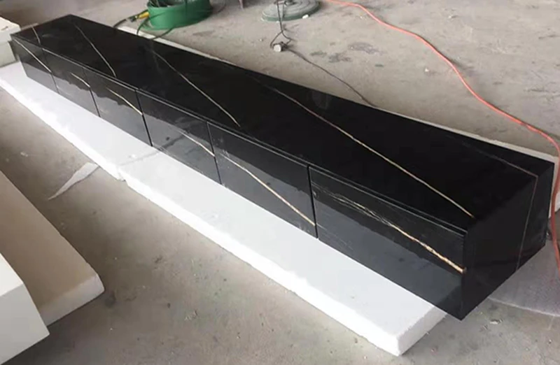 Cheap Price TV Cabinet Modern Black Marble TV Stand Table With 6 Drawers Storage