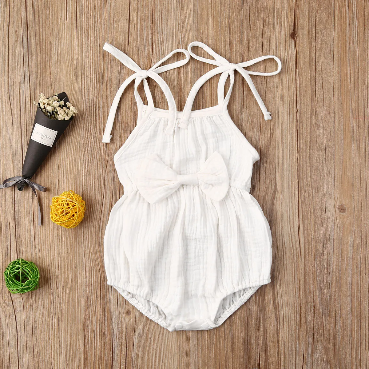 Ropa de verano para beb&eacute; reci&eacute;n nacido, Pelele de Srap, mono de lino de algod&oacute;n s&oacute;lido, conjunto de trajes con lazo, suave-2
